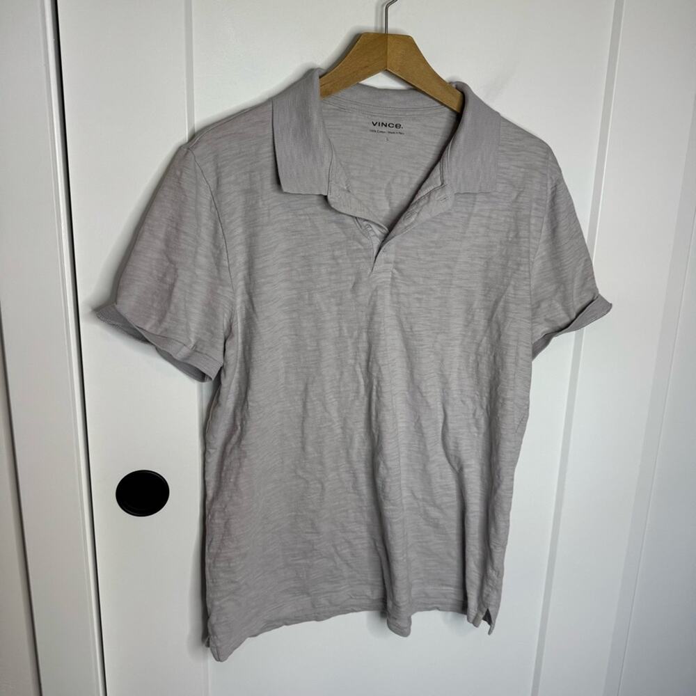 Vince Men’s Light Gray Cotton Polo Collared Shirt Short Sleeve Size Large